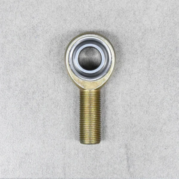 Front view of a 3-piece JM carbon steel rod end, designed for high-performance suspension systems.