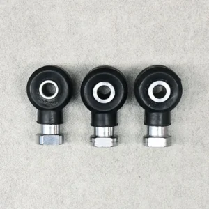 Three Polaris tie rod ends arranged in a line for vehicle suspension and steering systems.