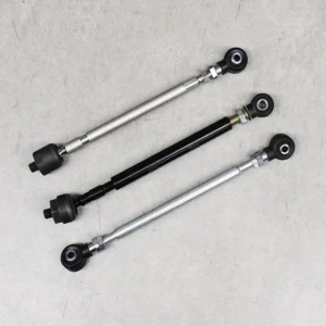 Showcase of three rack ends for steering and suspension systems.