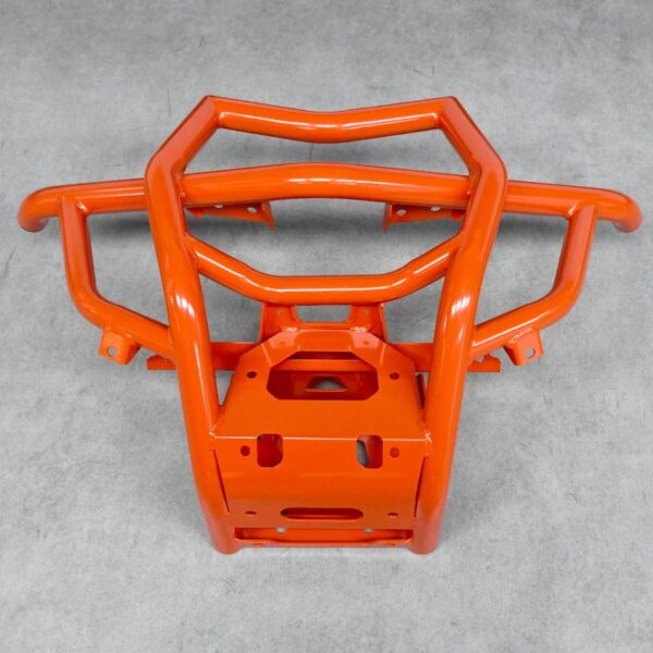 Front view of the orange Can-Am Maverick X3 bumper, offering superior protection and durability.
