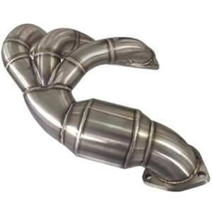 Custom titanium street rod header, engineered for improved exhaust flow and performance.