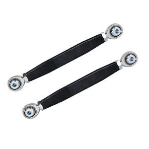 Adjustable rear toe rods with rod ends, designed for precise alignment and suspension tuning.