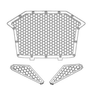 Billet aluminum front grille and air intake grille for RZR Pro XP, enhancing durability and airflow.