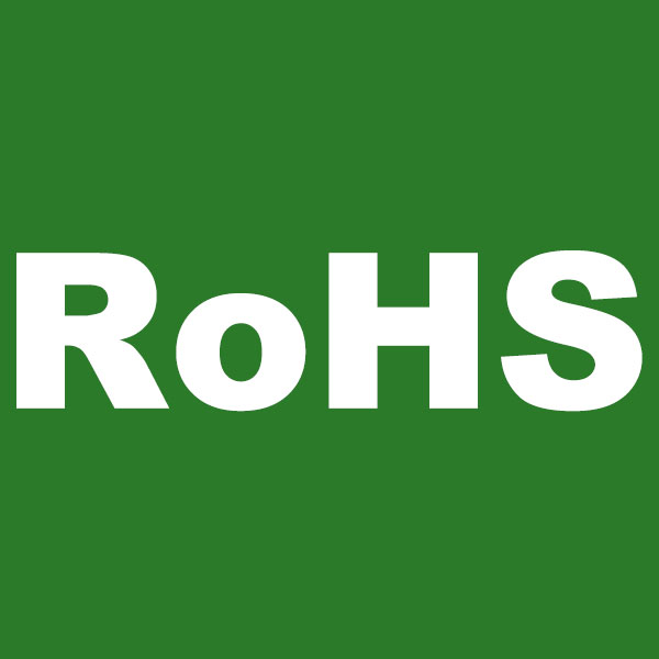ROHS compliance logo on a green background indicating compliance with lead-free electronics standards.