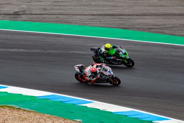Sport and supersport motorcycles on a race track
